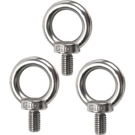 3 pièces de boulons à œil M10, boulon à anneau, anneaux à vis, filetage mâle en acier inoxydable 304, boulon à œil, pour fixation et suspension (1/5)