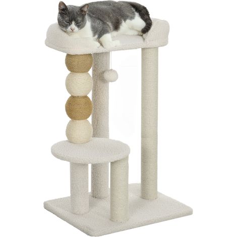 Albero Tiragraffi per Gatti con Lettino 48,5x40x76 cm in Peluche e Iuta Beige (1/5)