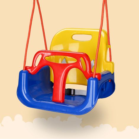 Wolketon Kinderschaukel 3 in 1 Babyschaukel Gartenschaukel 42x33x38cm Höhenverstellbar Indoor/Outdoor mit Rückenlehne und Sicherheitsgurt