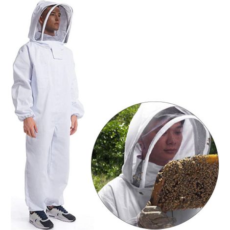 Combinaison d'apiculteur professionnelle en coton doux, taille élastique, capuche ventilée, pour hommes et femmes, taille L. (1/2)