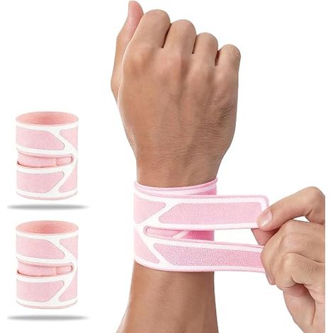 Lot de 2 attelles de poignet pour main droite et gauche : bandage de compression ultra-fin ajustable, idéal pour la tendinite, l'arthrite, la musculation et les sports (rose) (1/4)