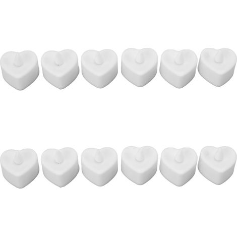 Lot de 12 bougies LED en forme de cœur, sans flamme, à piles, blanches, pour décoration de mariage et de fête. (1/5)