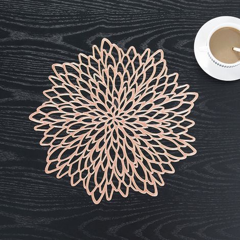 4 Pcs Sets de Tables Évider Rond, Tapis à Tables en PVC Antidérapant Lavables Résistant à l'usure à la Chaleur Sous-verres Tapis à Pâtisserie en PVC Napperons Décoration de Table,Rose Gold (1/5)
