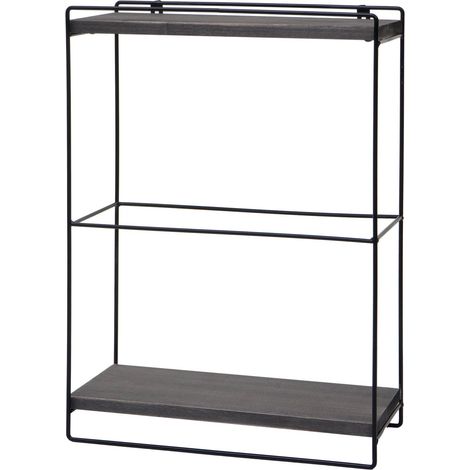Etagère murale HWC-K77 - étagère suspendue Etagère de cuisine - bois massif métal industriel 2 étagères 50x35x17cm - gris foncé (1/5)