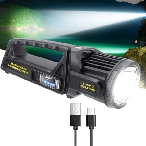 Lampe torche rechargeable 1450000 lumens, projecteur puissant avec tête rotative à 350°, LED ultra-lumineuse, 9 modes d'éclairage, étanche IPX6, lampe torche solaire pour les situations d'urgence [Cla (1/5)