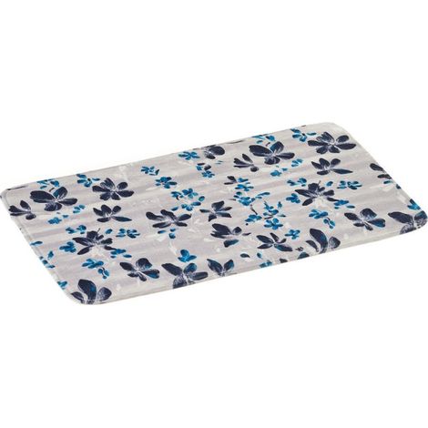 Tapis de bain microfibre blanc et bleu floral - 45x70cm (1/3)