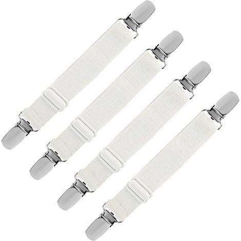 Tenditore elastico per lenzuolo con angoli, chiusura regolabile per lenzuola, lenzuola per divano, copriasse da stiro (bianco, confezione da 4) (1/4)