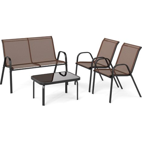 Conjunto de muebles de jardín de 4 piezas: 2 sillones 1 loveseat 1 mesa de centro 71 x 51 x 36 cm moderno confort para exteriores en metal marrón 200011977