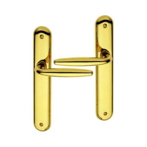 Ouvre&Déco – 2 poignées de porte intérieure design en laiton poli brillant PVD Titane sur plaque BdC entraxe 195 mm, RAPHAËLA