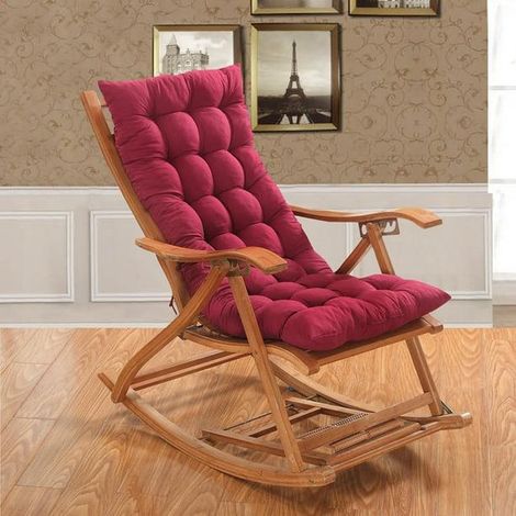 Fauteuil à bascule en rotin pour salon, chaise berçante avec coussin, dossier inclinable et assise rembourrée (1/3)