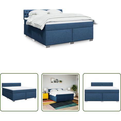 vidaXL Surmatelas -  Sommier à lattes de lit avec matelas Bleu 180x200 cm Tissu (1/5)
