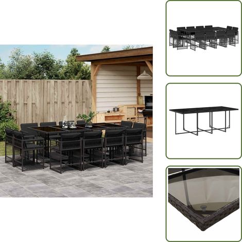 13-tlg. Garten-Essgruppe mit Kissen Schwarz Poly Rattan - Gartentisch - Gartenmöbelset - Esstisch - Gartenlounge - Outdoor Möbel (1/5)