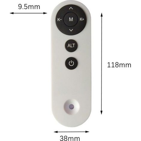 Telecomando a infrarossi compatto con 7 pulsanti, adatto per luci, ventilatori e piccoli elettrodomestici.