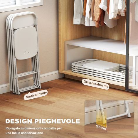 Lot de 4 chaises blanches repliables en métal et plastique, 45x49x79.5 cm, avec orifices de drainage (1/5)