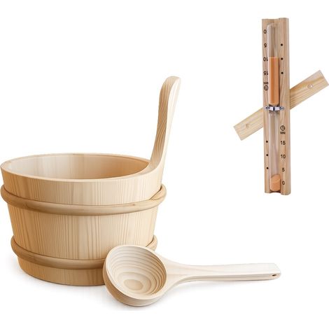 Harvia Sauna-Set Basic Aufgusseimer mit Saunakelle und Sanduhr aus Holz (1/5)