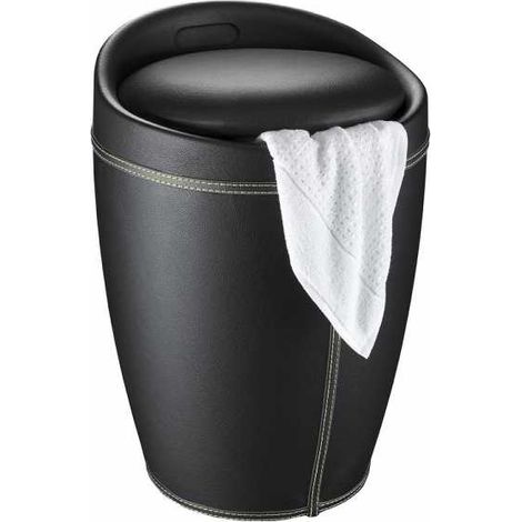 Portabiancheria e sgabello da bagno Candy nero, effetto cuoio WENKO