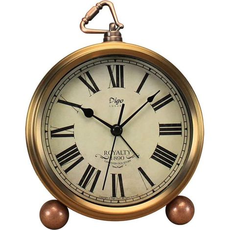 Goldene Uhr, 5,2 Zoll, europäische Vintage-Tischuhr im klassischen Stil, leises, nicht tickendes Quarzwerk, batteriebetrieben, HD-Glaslinse, leicht abzulesen (Rom)