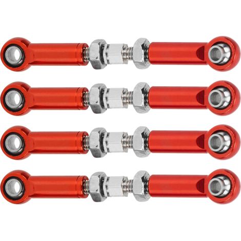 Vier verstellbare Servogestänge, geeignet für FMS 1/24 FCX24 ferngesteuerte Autos, hochpräzise Lenkgestänge aus Aluminiumlegierung und Eisen, rot. (1/4)