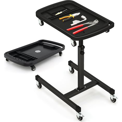 COSTWAY 2-in-1 Rolling Tool Tray Height Adjustable Work Table w/Tray-Black (1/5)