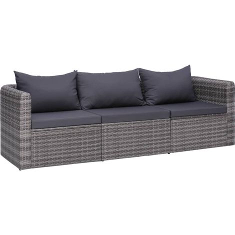 Set de sofás de jardín 3 piezas y cojines ratán sintético gris vidaXL