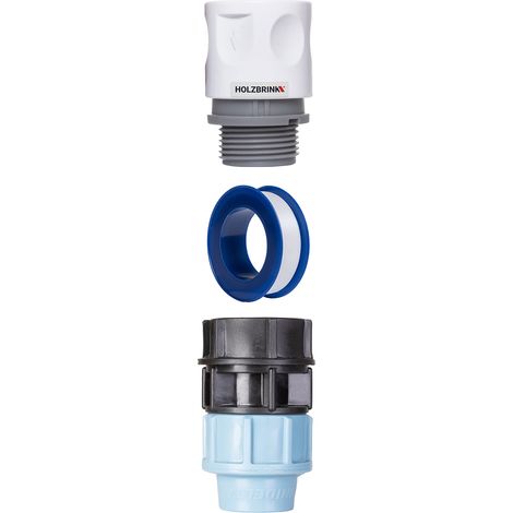 HOLZBRINK Kit de raccordement de tuyau LDPE 25mm pour robinets : 1x Raccord rapide 20mm, 1x Connecteur PE 20mm è 25mm, 1x Bande de téflon