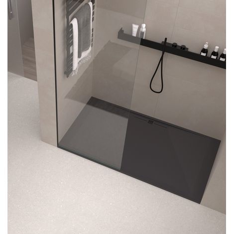 Receveur de douche Resine RIVER Noir (grille coloure) - 90x210 cm - Grille + Valve OFFERTE (1/4)