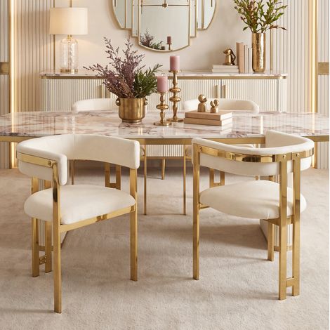 Juego de 6 sillas de comedor de chenilla beige y metal dorado HAVRYA (1/5)