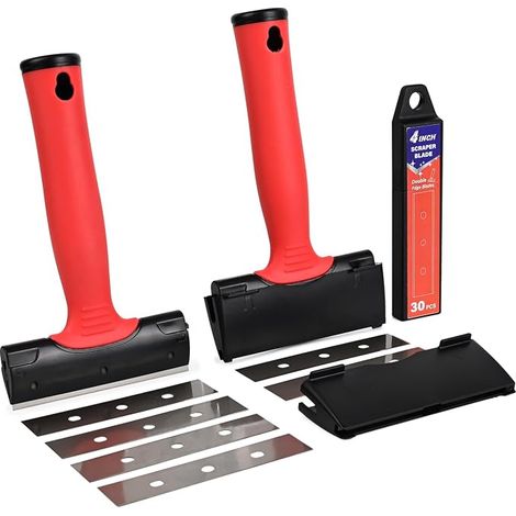 Kit Grattoir Vitre - Grattoir à Vitre(Poignée Peut Être Étendue) avec 30 Lames 100mm, pour Gratter Peinture, Colle sur Sol, Verre, Carreau et Mur (1/5)