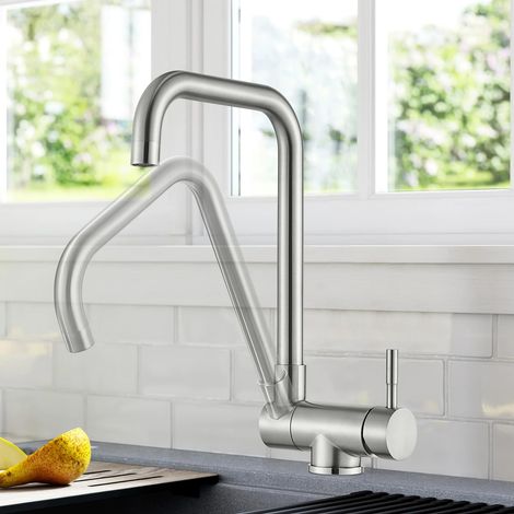 Mitigeur Cuisine Rabattable Pivotant à 360° Robinet Cuisine Pliable Pour Fenêtre Mitigeur Evier Cuisine En Acier Inoxydable 304 Brossé (1/5)