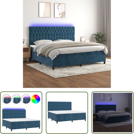The Living Store Sommier à lattes de lit matelas et LED Bleu foncé 200x200 cm - Sommier Tapissier - Lit Avec Led - Lit Design - Lit Velours - Tête De Lit Réglable (1/5)