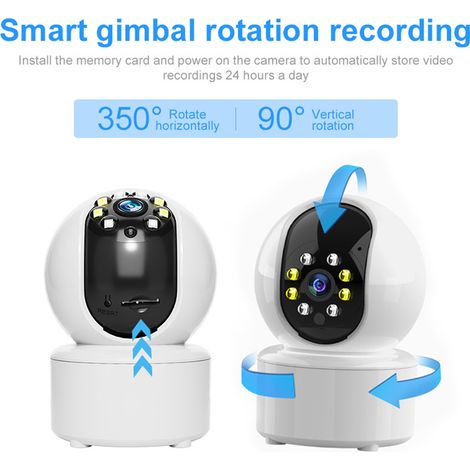 Decdeal 1080p Smart WiFi Camera System Monitor sans fil 350 ° Rotation Motion Détection Night Vision bidirectionnelle Application Télécommande pour le bureau à domicile