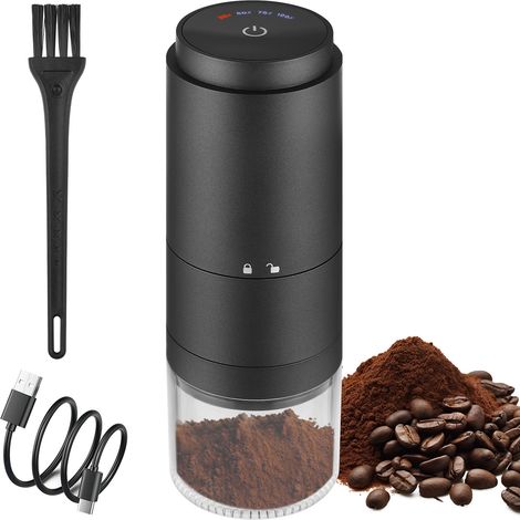 Moulin à café électrique portatif, moulin à grains automatique, réglage de la grossièreté sur 38 niveaux, affichage de la puissance, avec bac à poudre transparent, batterie au lithium intégrée de 1500 (1/5)