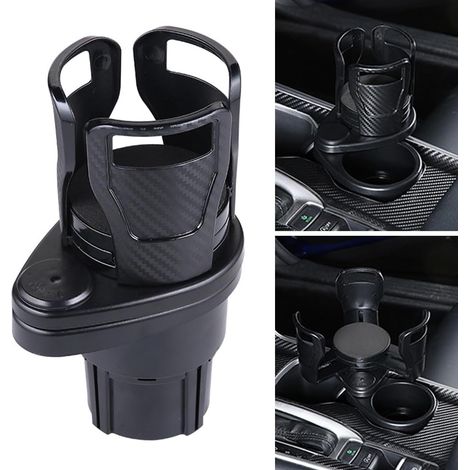 Extension De Porte-Gobelet De Voiture, Porte-Gobelets Multifonctionnel 2 en 1 pour Voiture, Support Double pour Gobelets à 360 Degrés, pour Tasse à Café(Noir Fibre de Carbone) (1/5)