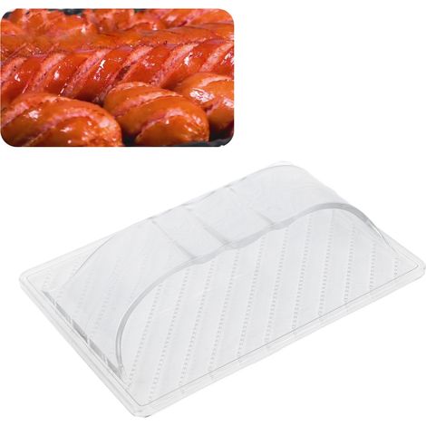 Transparentes Werkzeug zum Schneiden von Hotdogs und Würstchen beim Grillen im Freien. (1/5)
