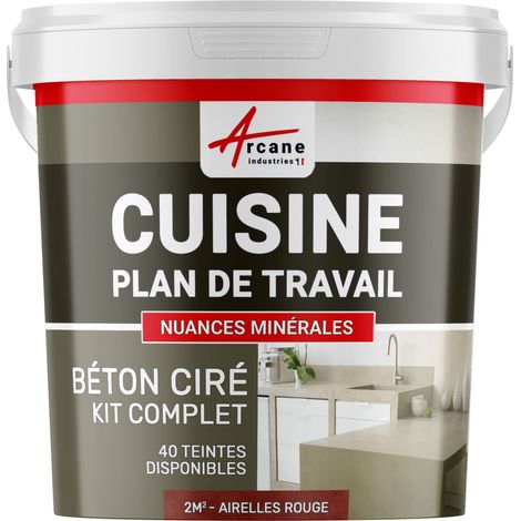 Béton ciré cuisine, plan de travail, crédence, évier sol et mur revêtement mural décoratif kit complet - 2 m² (en 2 couches) Airelles Rouge - ARCANE INDUSTRIES