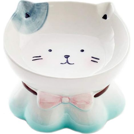 Bleu Céramique Gamelle pour Chat avec Support surélevé, pour Chats et Chiens de Petite Taille (1/5)