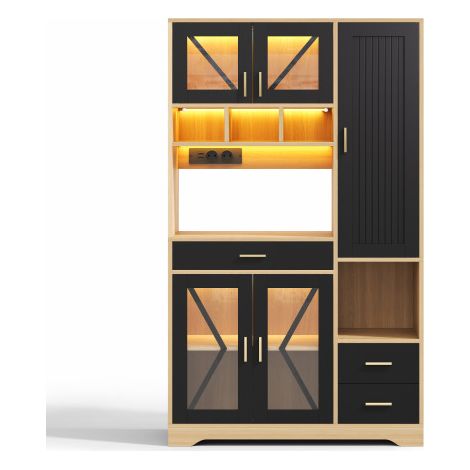 Meuble cuisine grange 185x105x40 cm LED, tiroir, étagères, prises (1/5)