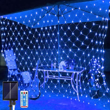 Filet Lumineux Solaire Extérieur, 3 M x 2 M 198 LEDs Guirlande Lumineuse de Filet avec 8 Modes, Télécommande, Etanche Guirlande Lumineuses Filet pour Noël Buissons Clôture Jardins-Bleu (1/5)