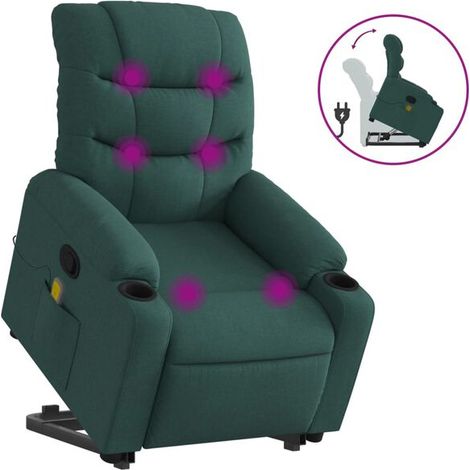 Chaise longue de massage ergonomique en tissu – Fauteuil relax avec dossier inclinable, repose-pieds réglable et revêtement vert foncé résistant (1/5)