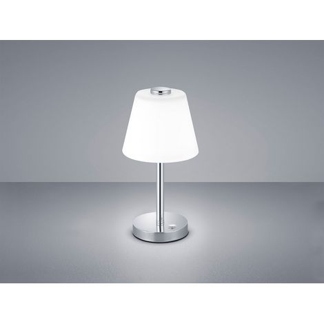 LED Tischleuchte EMERALD Chrom glänzend mit Glaslampenschirm in Weiß, Höhe 29cm (1/5)