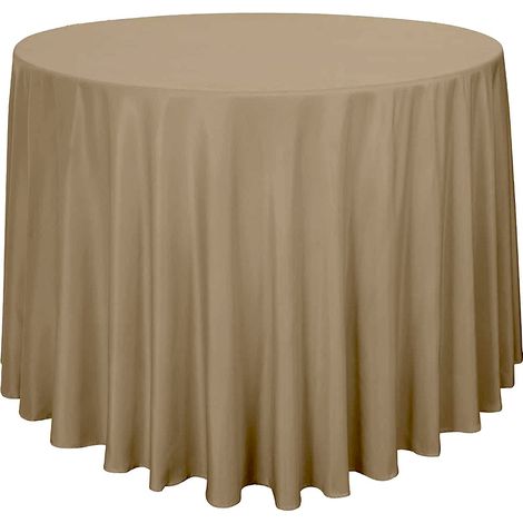 Cette nappe ronde au toucher soyeux est idéale pour les restaurants, les mariages et toutes sortes de réceptions. Couleur marron, diamètre 228 cm