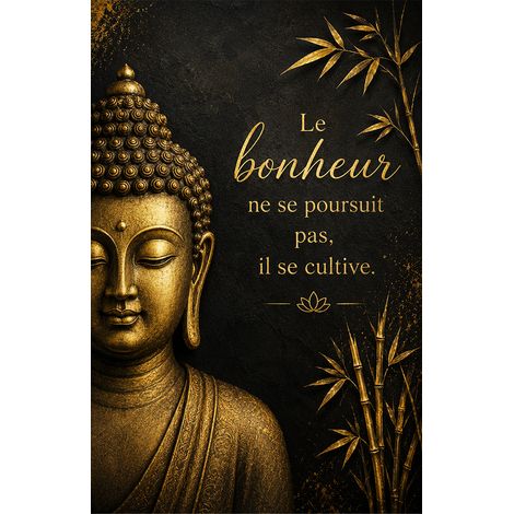 Plaque Bouddha doré 30 × 20 cm décoration zen noir et or (1/2)