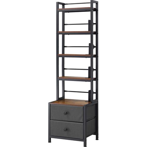 Mophorn Bibliothèque Étagère, Meuble de Rangement à 6 Niveaux avec 2 Tiroirs pour CD, Livres, Jeux et Objets de Collection, 40x30x143,5 cm, avec Serre-livres Intégrés pour Bureau, Chambre ou Salon (1/5)