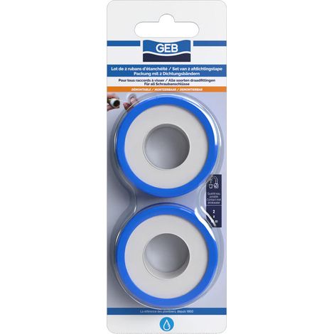 Lote de 2 cintas de sellado de PTFE GEB 12m x 12mm para la estanqueidad de conexiones roscadas (1/4)