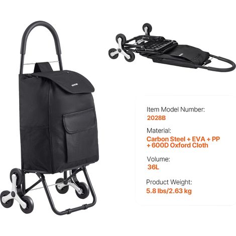 Chariot de courses pliant, capacité de charge de 110 lbs, espace de rangement de 36L (1/5)
