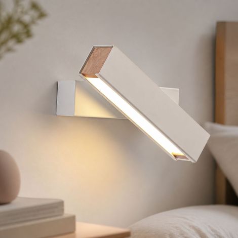 Applique murale LED pivotante 270° design scandinave en métal et chêne, noir ou blanc, pour chambre salon lecture (1/5)