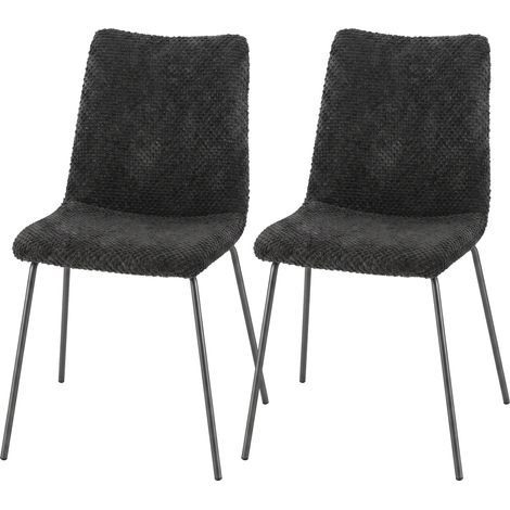 Lot de 2 chaises de salle à manger. chaises cuisine rembourrées en velours. dossier incurvé. pieds en métal. gris foncé. confort optimal (1/5)