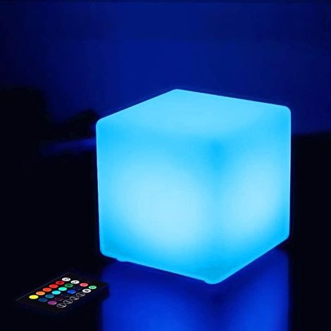 Chaise cube lumineuse LED, chaise cube carrée LED sans fil, éclairage RGB à couleurs changeantes, rechargeable et étanche avec télécommande S04（252525cm）