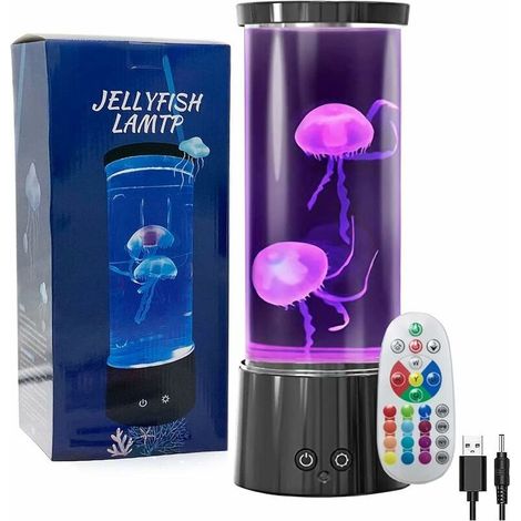 Lampe méduse LED 17 couleurs – Veilleuse aquarium avec télécommande – Moteur silencieux – Alimentation USB – Décoration relaxante (1/5)