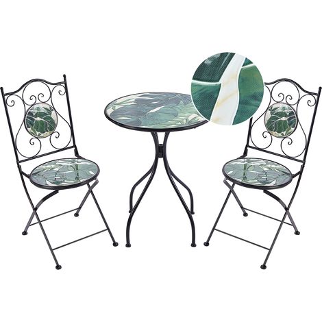 Conjunto de balcón jardín exterior metal estilo vintage patrón mosaico estructura de hierro negro verde Cozzana